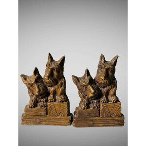 Vintage Pair Of Ornawood Scottie Dogs Carved Wood Bookends